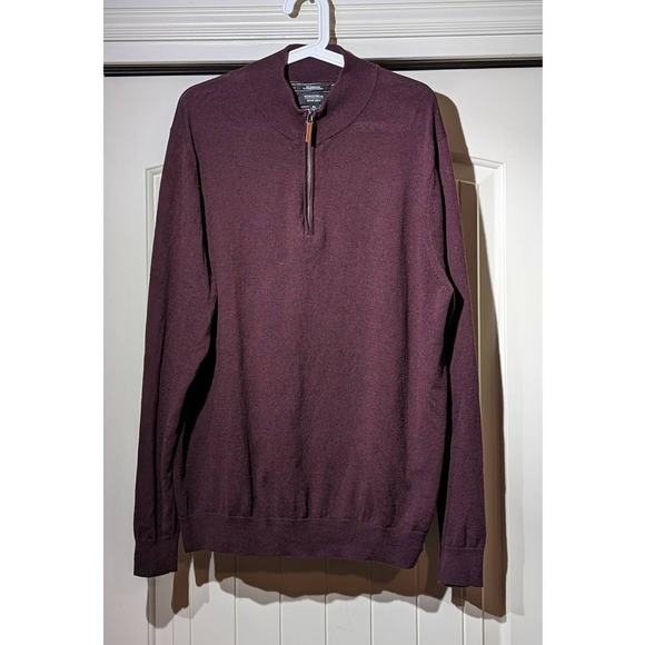 Nordstrom Men's Shop Cotton Cashmere Blend Quarter Zip Burgundy Sweater Mens XL - Picture 1 of 9